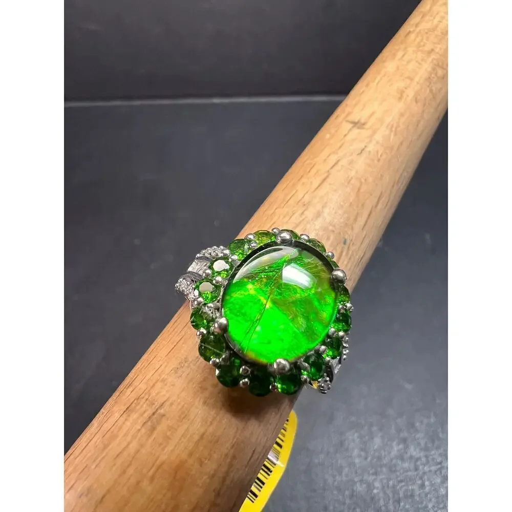NEW with tag ammolite and diamond sterling silver ring size 7